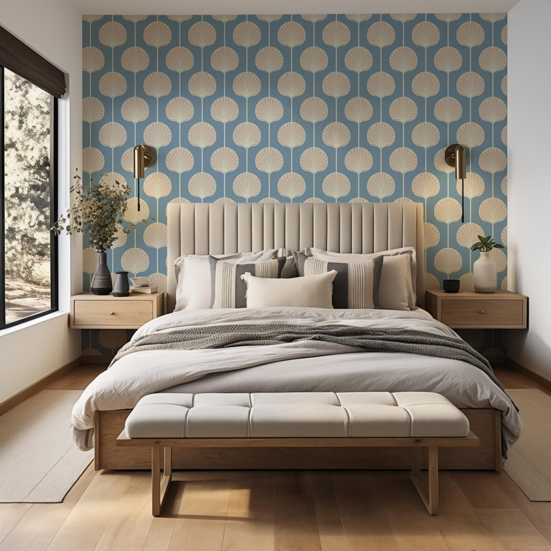 Deco Lily Large - Wallpaper, Blue, Premium Paper