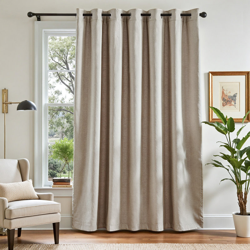 Grommet Room Darkening Linen Textured Curtain, 100" W x 96" L, Grayish Beige