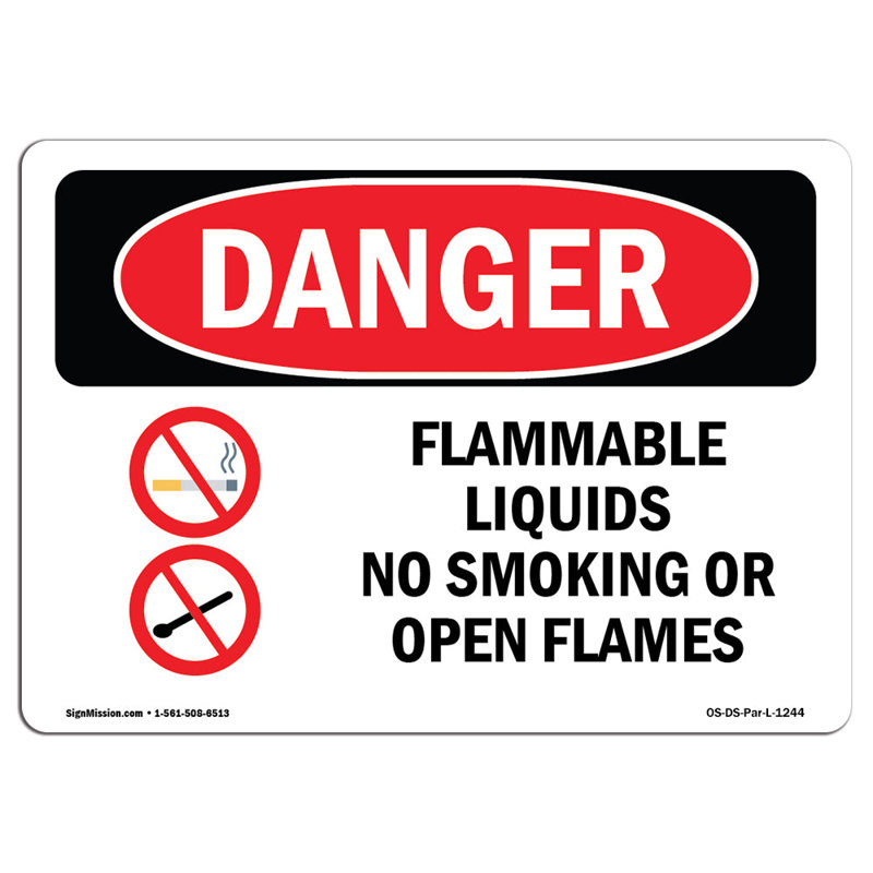 Enseigne en aluminium «Flammable Liquids No Tabac», H 18 po x l 24 po x P 0,1 po