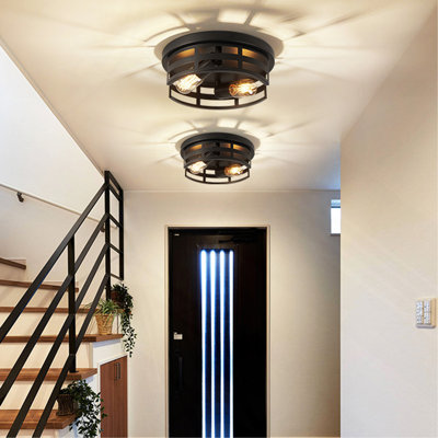 2-Light Black Flush Mount Ceiling Light Fixture, 11 in Light Fixtures Ceiling Mount for Hallway, Hall, Kitchen, Farmhouse (2 Pack)