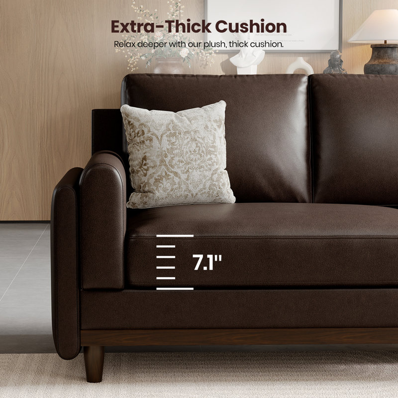 87" Luxury Upholstered Faux Leather Sofa, 3-Seater Couch With Soild Wood Legs For Living Room, Office 