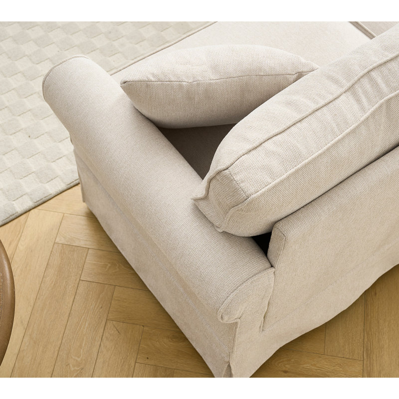 Canapé modulaire convertible, en L 5 places, rembourré beige avec accoudoirs roulés et siège confortable, support en tissu doux
