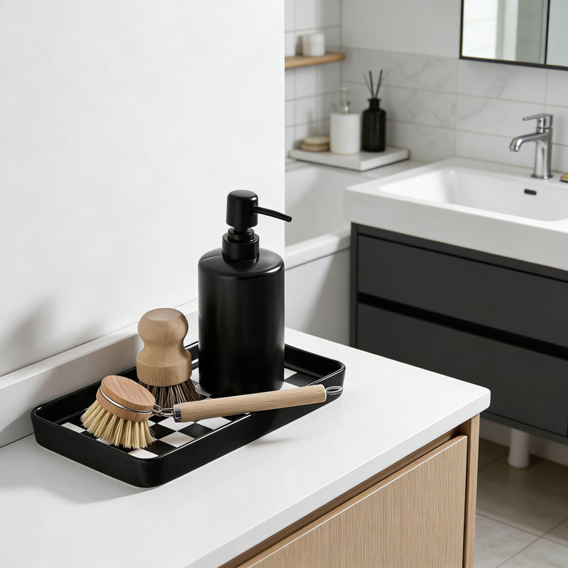 Plateau de coiffeuse en céramique à carreaux texturés - Organisateur de comptoir et de salle de bain imperméable pour savon, parfum, éponge et articles essentiels