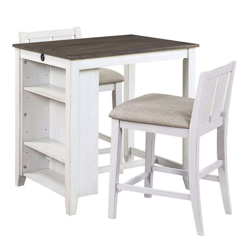 Table haute de salle à manger avec assise en bois d'ingénierie plaquée et recouverte de tissu brun
