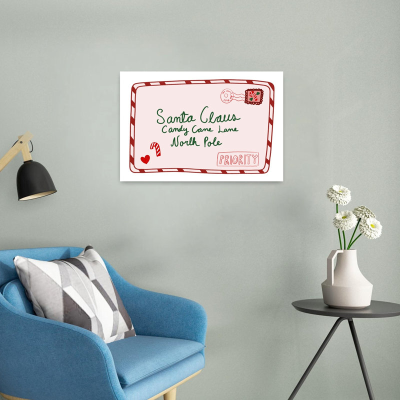 Letter To Santa Playful Contemporary Winter Wall Art Print 1 Piece Wrapped Canvas Wall Art, 40.64cm H x 60.96cm W