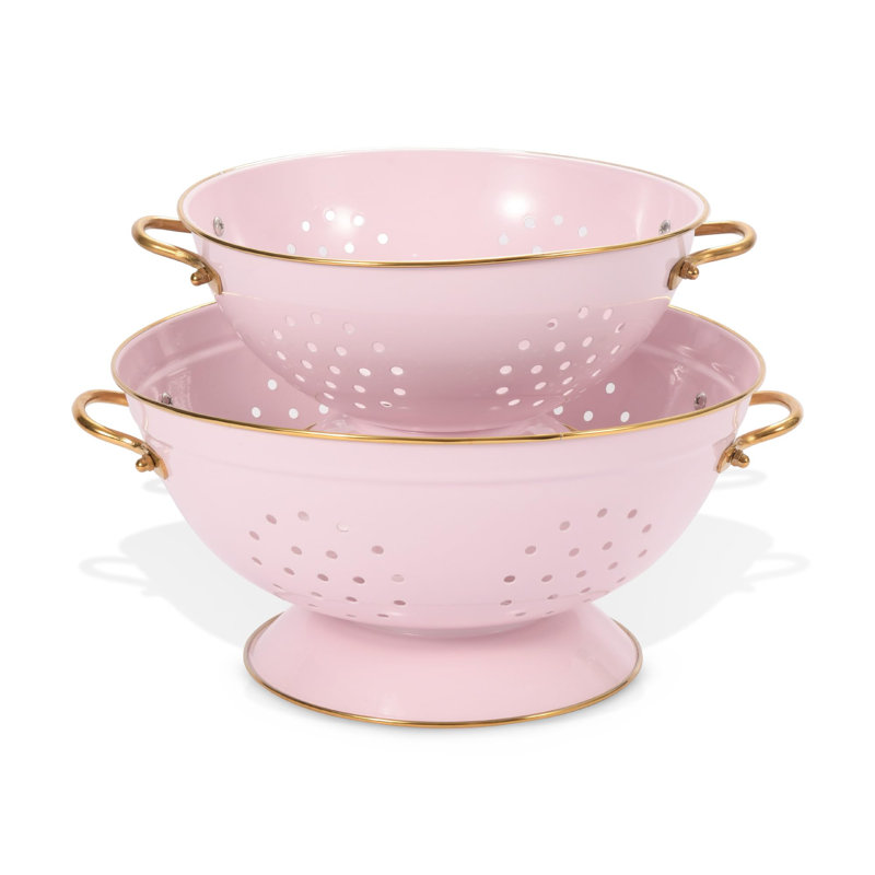 Metal Colander Set Of 2, Strainer Basket With Handles 3.5 & 5 Qt Powder Coated Self-Draining Solid Ring Base Metal Large Kitchen Colander Bowel For Pasta Vegetable Fruit