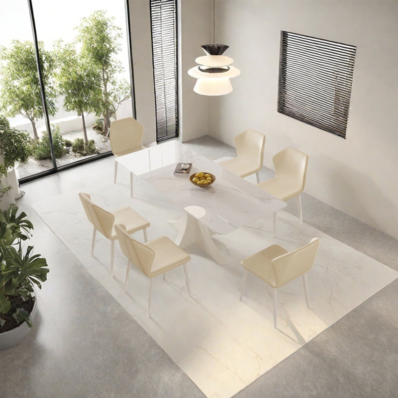 Ensemble de table de salle à manger en acier au carbone blanc fritté, H 29,53 po x L 59,06 po x l 31,5 po