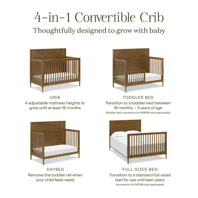 AMBROSIA 4 -in-1 Convertible Crib, Natural Walnut