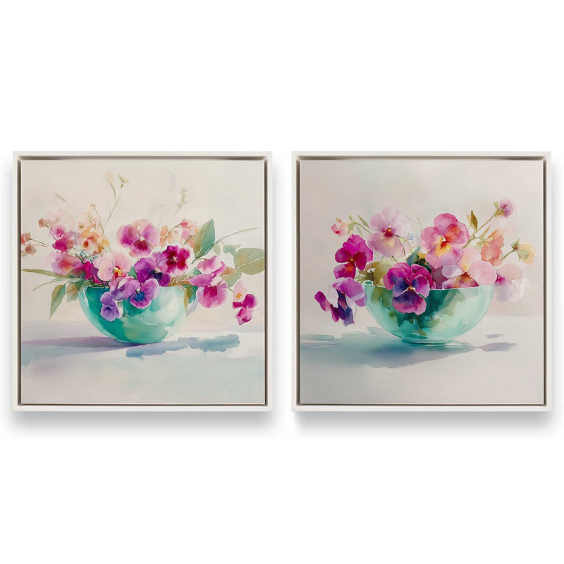«Blossoms in Glass», ensemble de 2 impressions, 12 po x 12 po, Cadre flottant blanc opaque
