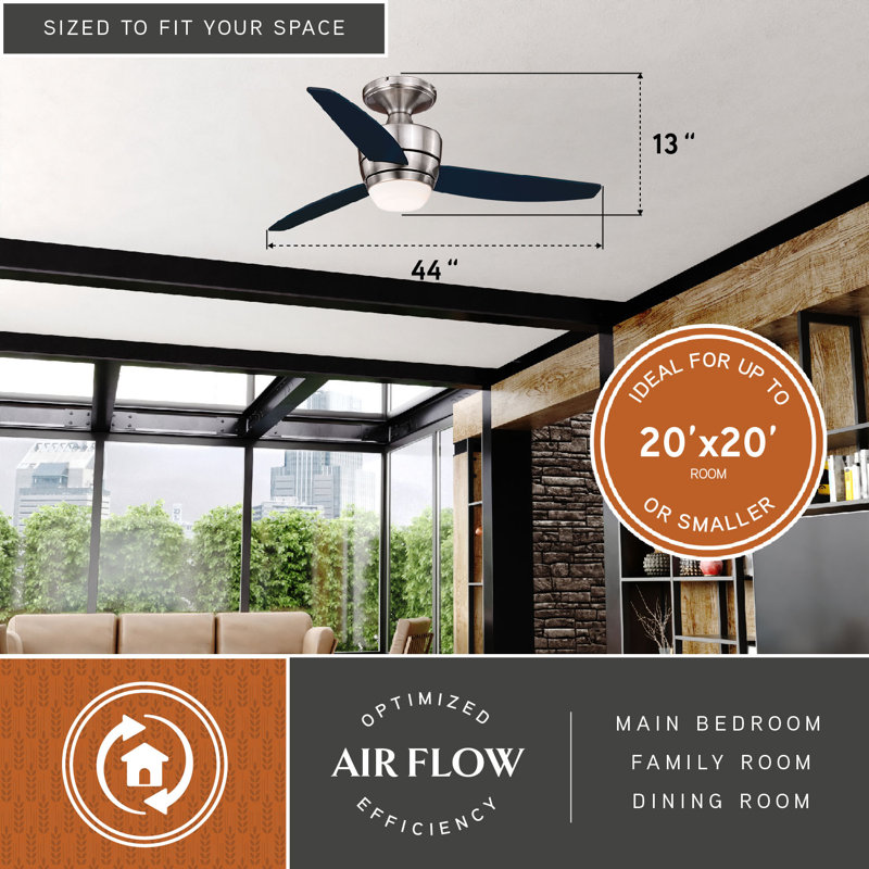 Ventilateur de plafond d'intérieur encastré à profil bas en bronze cuivré 44 po Pelham avec pales espresso foncé, ensemble d'éclairage à DEL à intensité variable et télécommande inclus, 6 vitesses, moteur à courant continu écoénergétique