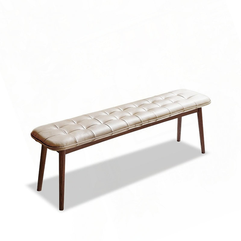 Soild Wood For Dining Bench Table Bench With Leather Cushion, White