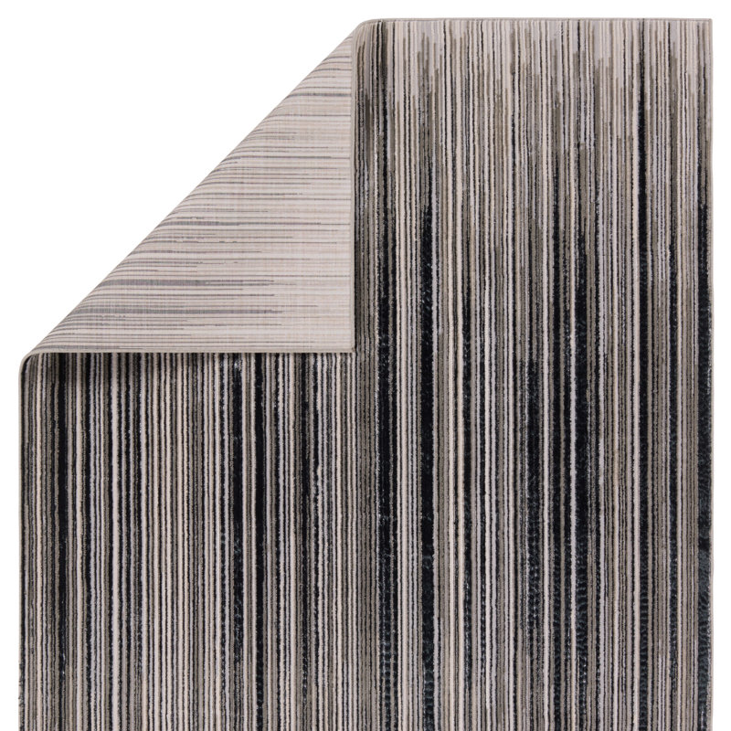 Tapis rayé tissé à la machine en gris / crème, Tapis de couloir 2 pi 2 po x 8 pi