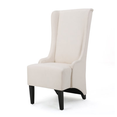 Beige High-Back Upholstered Dining Chair with Wood Frame - Contemporary Kitchen Seat
