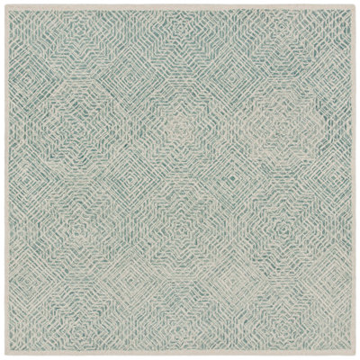 Theresa Geometric Handmade Tufted Wool Blue/Ivory Area Rug