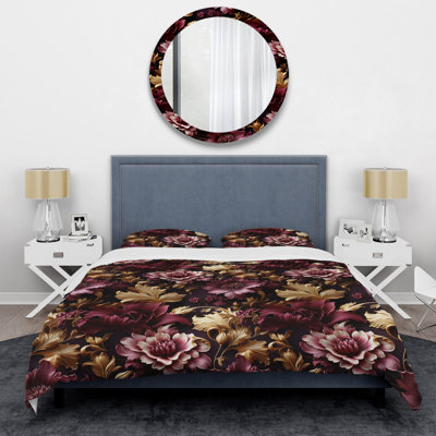 Ensemble de housse de couette damassé pourpre Baroque Floral Dreams II