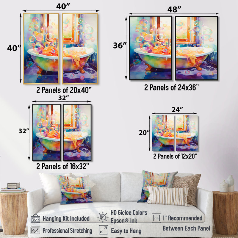 Bath Bathist Bubbles - Décoration murale moderne, H 20 po x l 24 po, Toile tendue, Ne s’applique pas