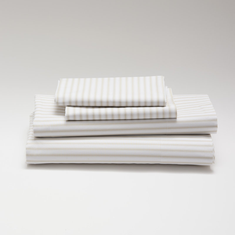 Cuddledown Striped Organic Percale Sheet Set, Twin Sheet Set with 1 Pillowcase, Driftwood Striped