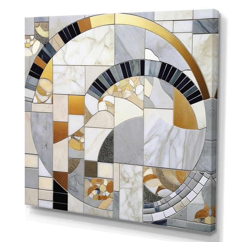 Gris et jaune mosaïque IV - formes abstraites, reproduction d'art sur toile, H 36 po x l 36 po x P 1,5 po, Toile tendue