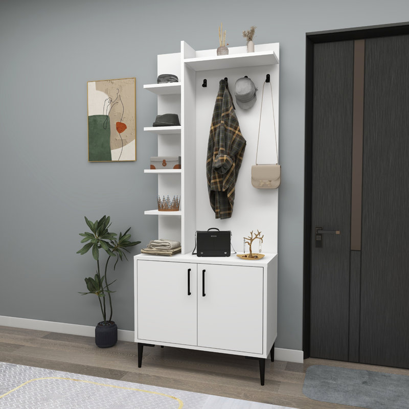 Maddyson Hall Tree 74.4cm Wide with Shoe Storage, White