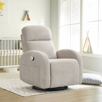  Delba 37"Modern Upholstered Chenille Manual Swivel Rocker Glider Recliner Nursery Chair