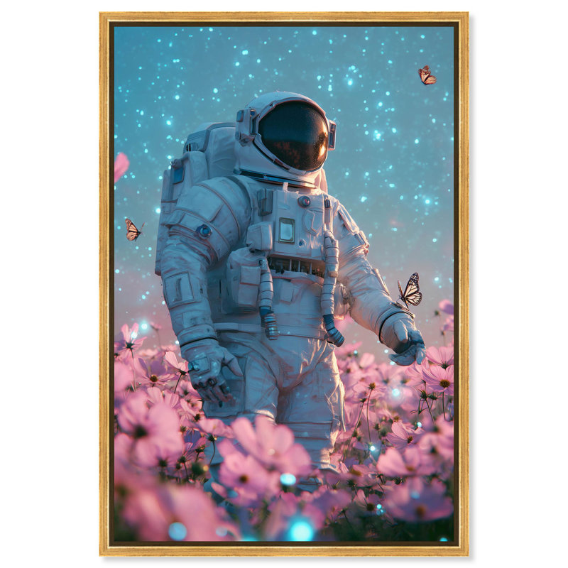 Reproduction d'art sur toile parmi les fleurs de l'espace par Notoriart, H 54 po x l 36 po, Cadre doré