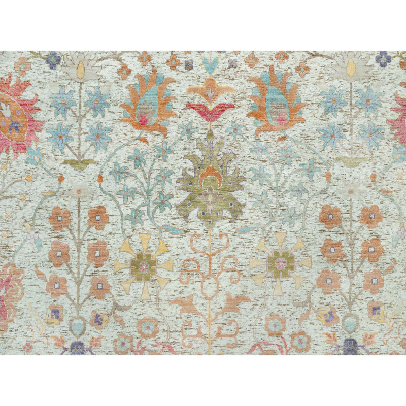 Tapis motif vase en soie noué à la main 11 pi 8 po x 15 pi beige 594FA6034CAA48FEB68F6839F15230F3
