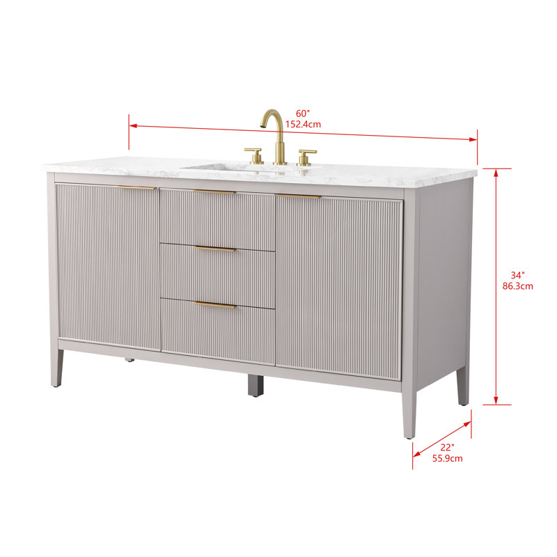 Emma 60" W Single Vanity, Taupe/Brushed Bronze