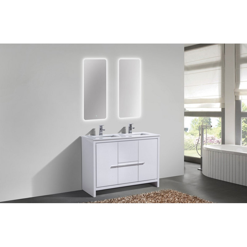 Ensemble de meuble-lavabo double 48 po Meraris, Blanc très luisant