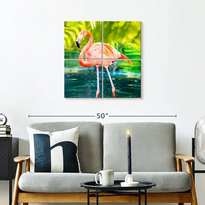 Flamingo Wading In Water, 26" H x 26" W