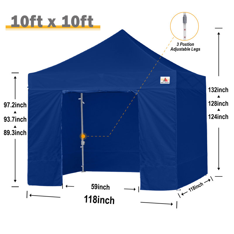 Navy Blue 10' x 10' Metal Pop-Up Canopy Tent with Sidewalls
