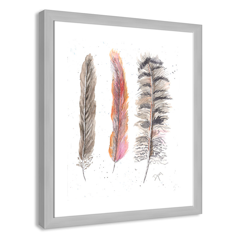 Art juvénile, plumes de plumes II, H 26,5 po x l 22,5 po x P 0,6 po, Cadre argenté