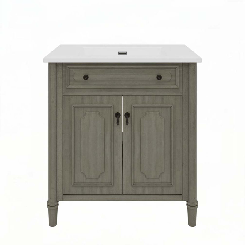 Meuble-lavabo de salle de bain avec lavabo, Gris classique