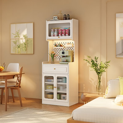 Buffet de 23,62 po de hauteur, armoire autoportante étroite étroite avec panneau perforé pour petits espaces, armoire de rangement multifonctionnelle pour la cuisine