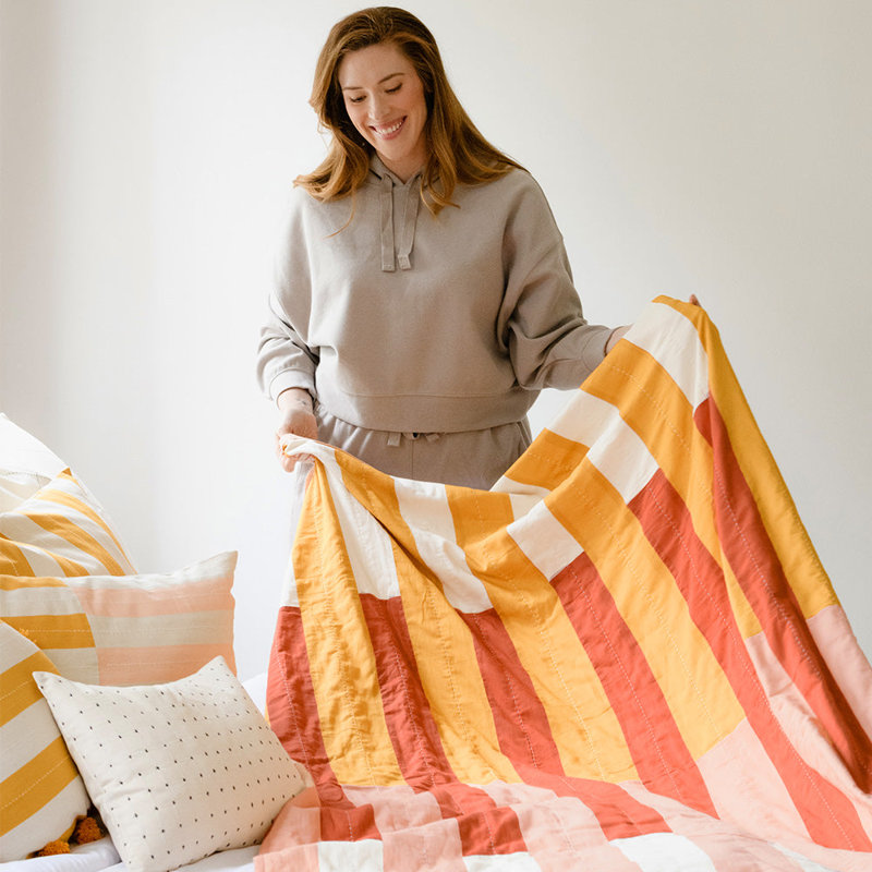 Offset Quilted Throw Blanket, Rust