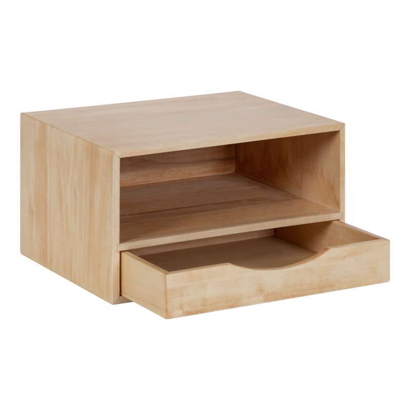 Adeana Poplar Floating Shelf with Drawer, Natural