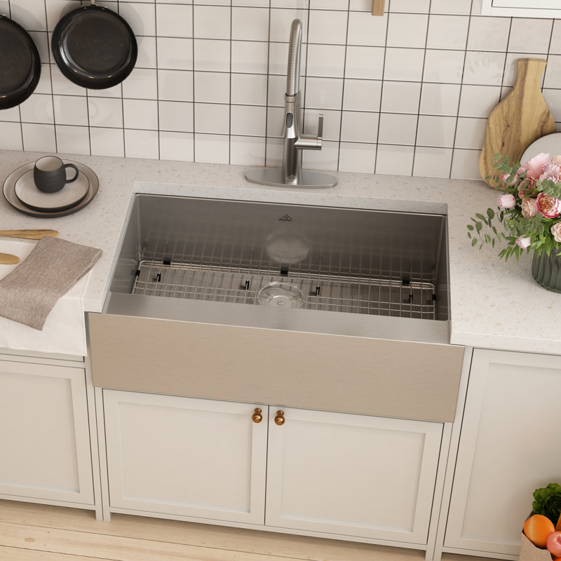 CASAINC 36"L Single Bowl Stainless Steel Farmhouse Kitchen Sink, Brushed