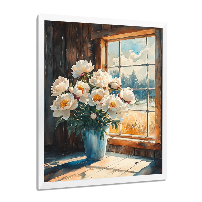 Barner - reproduction d'art sur toile florale, H 32 po x l 16 po, Reproduction encadrée d'une seule photo, Blanc