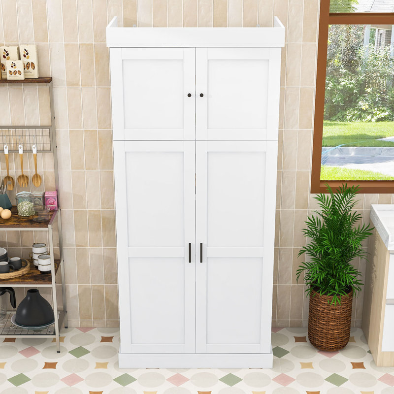 Armoire de cuisine - Tiroirs, supports à vin et tablettes réglables, White