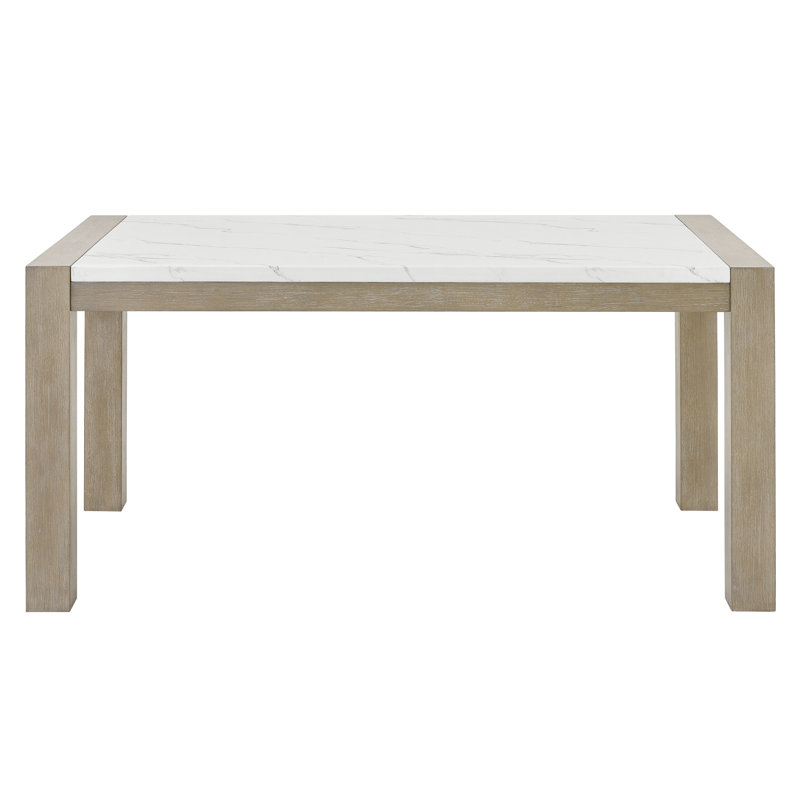 Table de salle à manger de 66 pouces de large en faux marbre blanc avec finition chêne, style, peut accueillir 6 personnes, 38 personnes de profondeur et 100 livres de hauteur