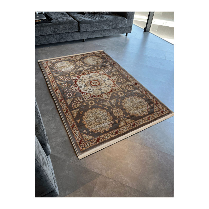 Tapis décoratif traditionnel rétro multicolore à motifs foncés et multicolores lavable à la machine