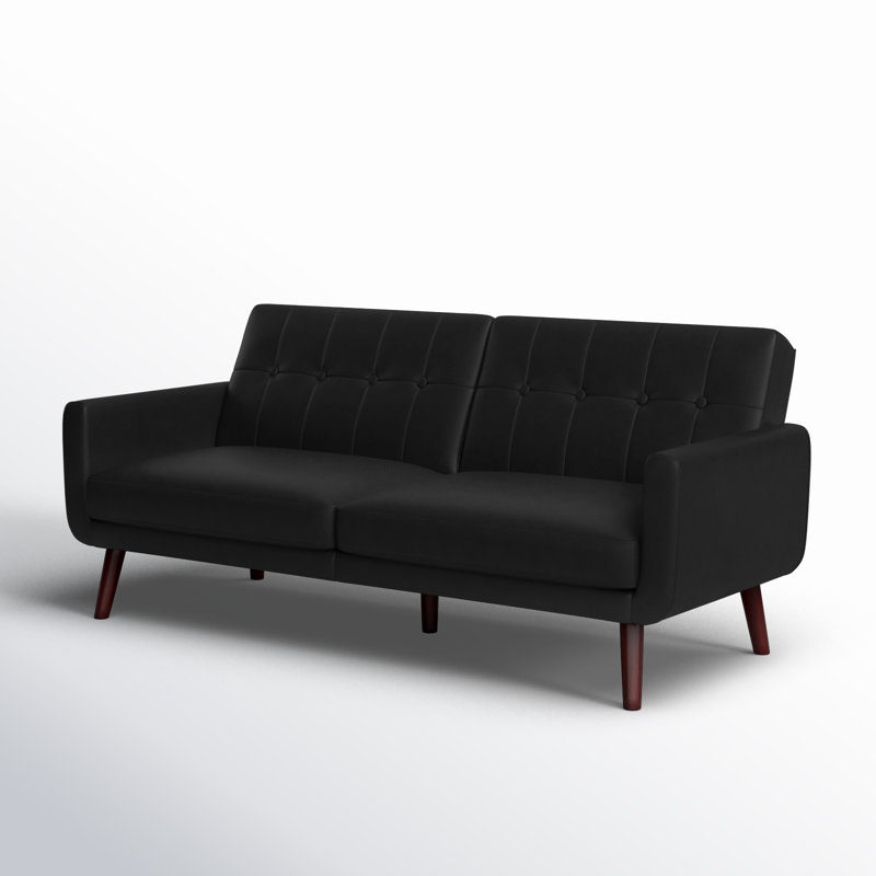 Gaige 78.5" Faux Leather Convertible Sofa/Futon, Black Faux Leather