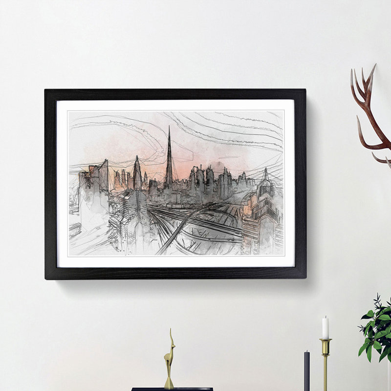 Burj Khalifa Dubai Skyline in Abstract - Picture Frame Graphic Art Print, Black Framed, 48cm H x 65cm W x 2cm D