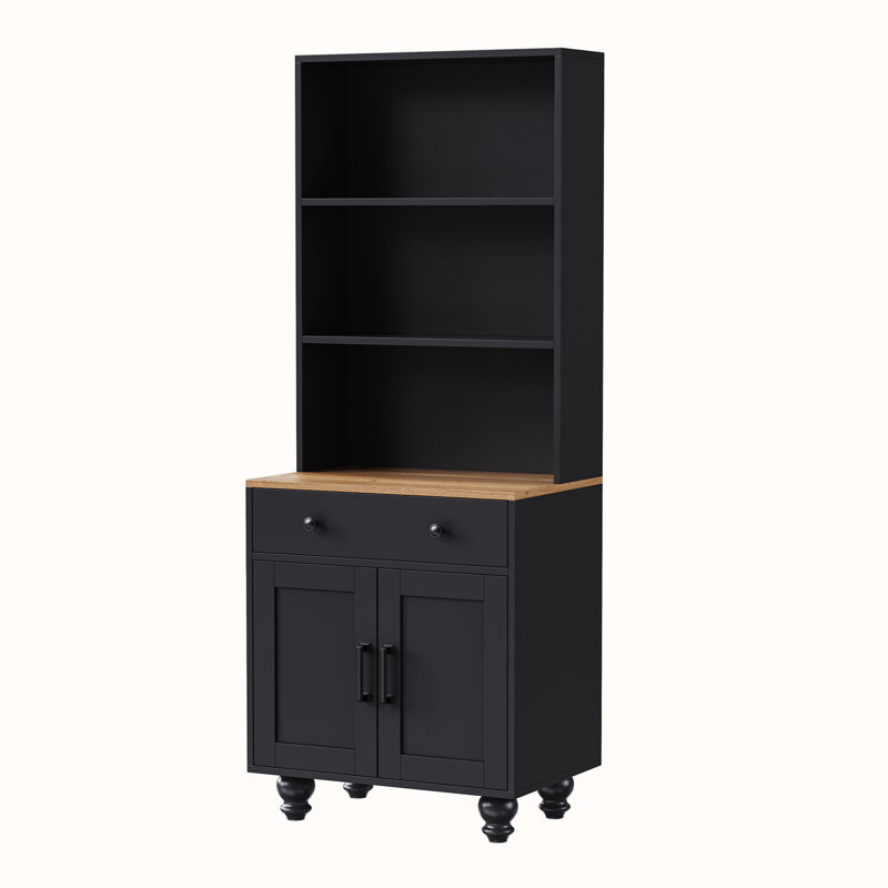 Storage Cabinet with Drawer and 2 Door,Tempered Glass Doors,Adjustable Shelves, Black