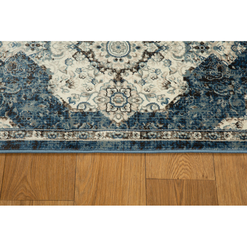 Ostergren Collection Blue/White/Grey Transitional Oriental Area Rug, Rectangle 1'9" x 3'2"