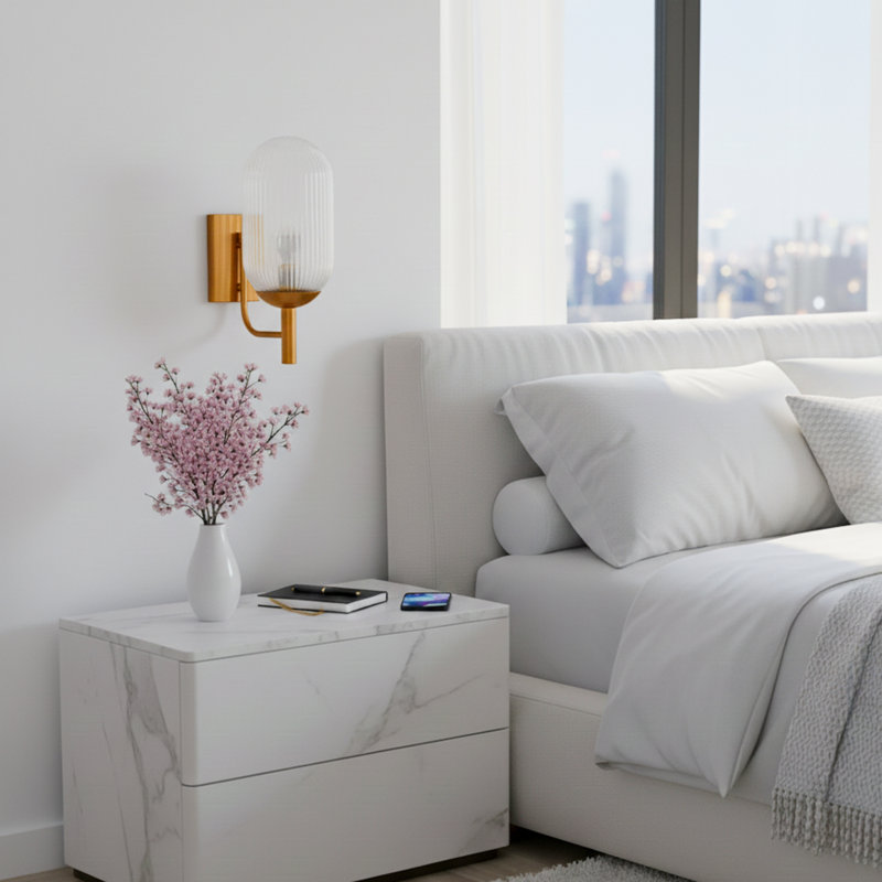 Ribbed Single Wall Lamp - Bronze - Clear