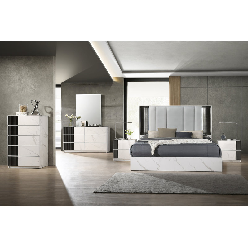 Commode 6 tiroirs avec miroir Knepp, Blanc