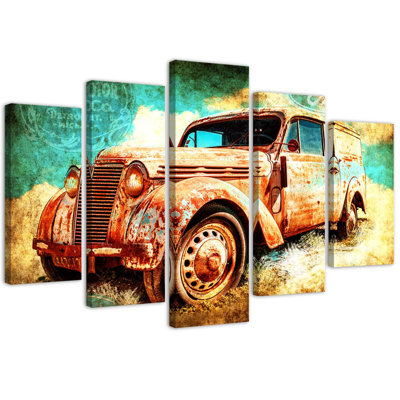 Retro Vintage Car - 5 Piece No Frame Set on Canvas