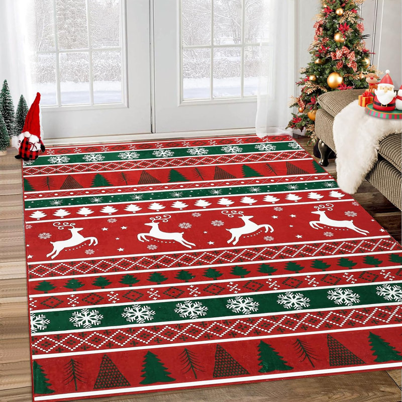 Christmas Area Rug Winter Christmas Tree and Snowflake Area Rug for Entryway Christmas Doormat Non-Slip Rug Washable Floor Cover for Living Room Bedroom,