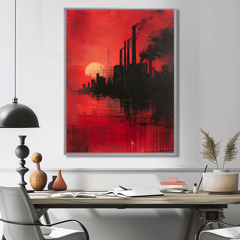 «Red Power Industrial Power Plant I» par Red Red, Encadrement argenté, H 12 po x l 20 po