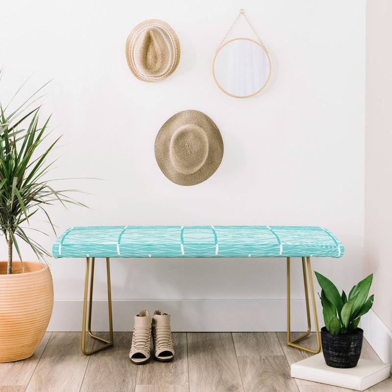 Rudd Upholstered Bench, Gold/Green/Geometric